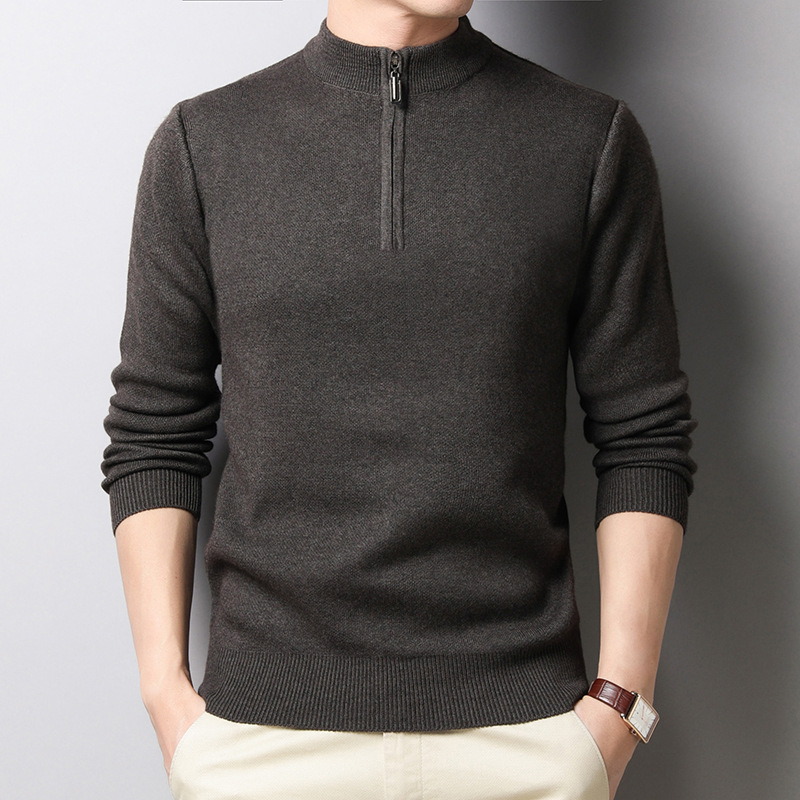Stylish And Chic Men's Long-Sleeved Half-Zip Casual Knit Sweater